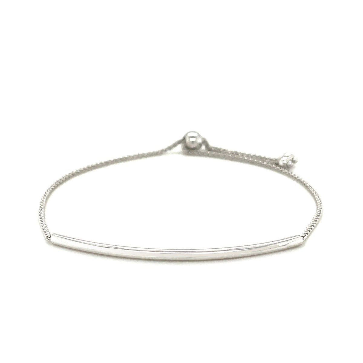 Pulsera de 14k de oro blanco con diseño de barra curva lisa tipo lariat