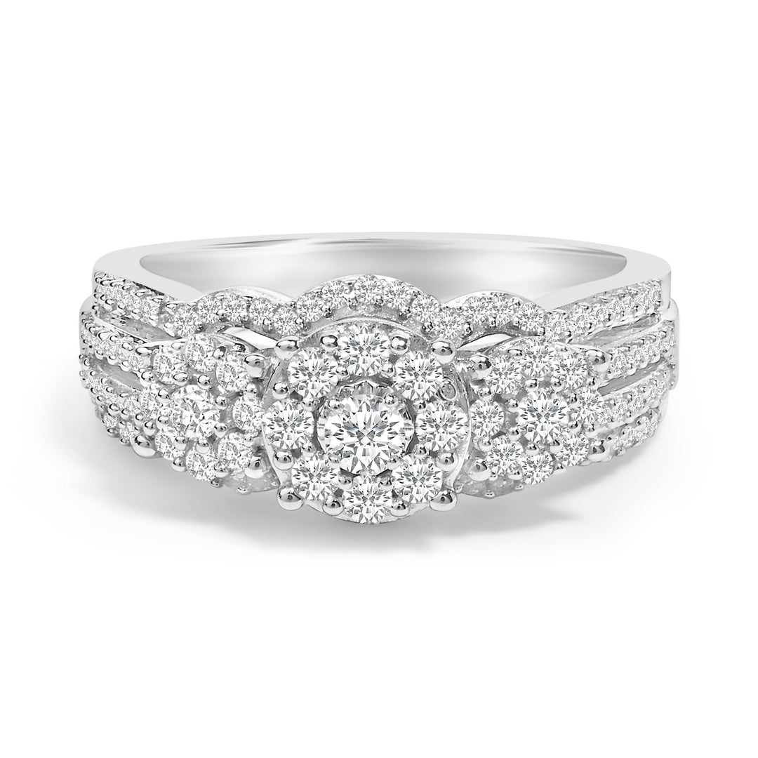 Anillo de compromiso de plata esterlina .925 con diamantes de 1.0 Cttw y conjunto de alianzas de boda soldadas