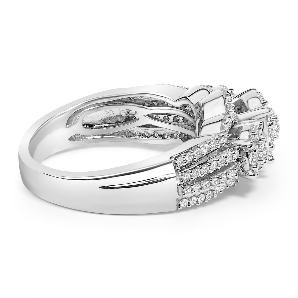 Anillo de compromiso de plata esterlina .925 con diamantes de 1.0 Cttw y conjunto de alianzas de boda soldadas