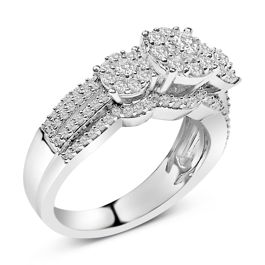 Anillo de compromiso de plata esterlina .925 con diamantes de 1.0 Cttw y conjunto de alianzas de boda soldadas