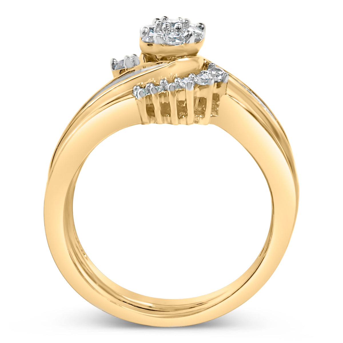Conjunto de Novia en Espiral con Diamantes en Clúster de 1/2 Cttw, Plata Fina con Baño de Oro Amarillo de 14K
