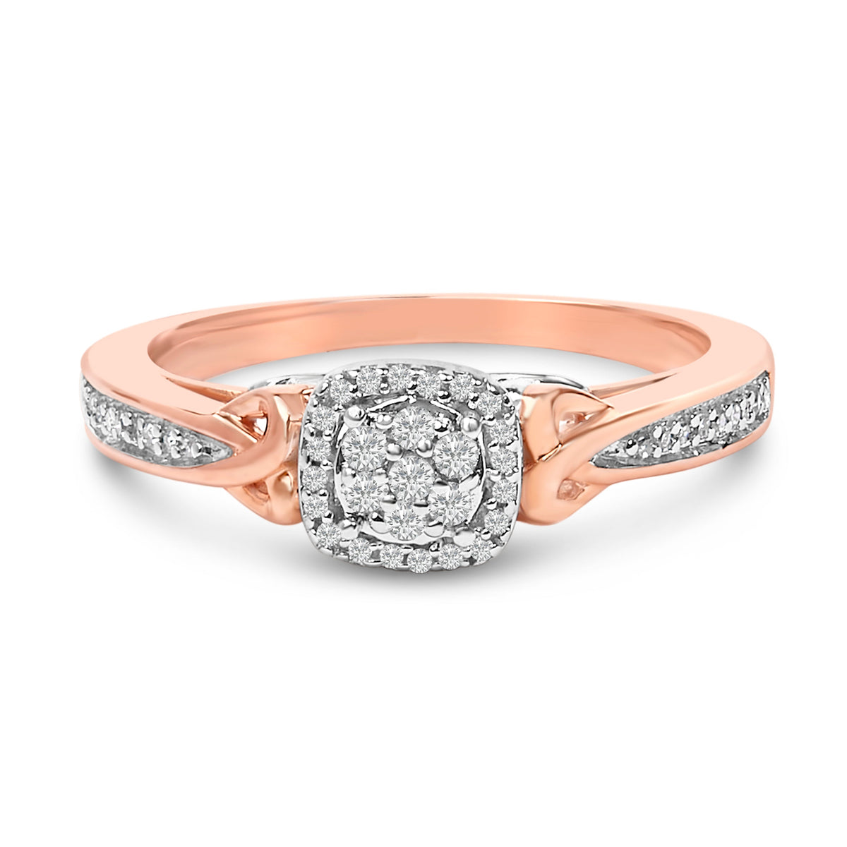 Anillo de racimo anudado con diamantes de 1/6 Cttw de plata de ley con baño de oro rosa de 14K