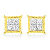 14K Yellow Gold 1.0 Cttw Invisible Set Princess-Cut Diamond Composite 8 Stone Stud Earrings (I-J Color, SI1-SI2 Clarity)