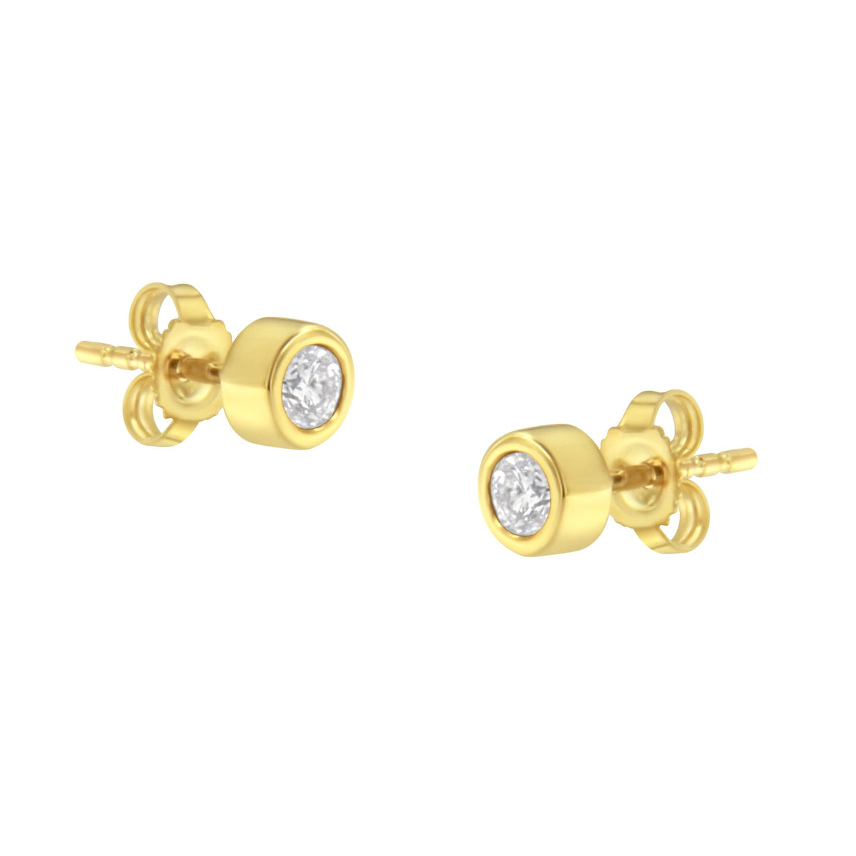 Pendientes de tuerca de oro blanco de 10 qt con diamantes de talla brillante redonda de 1/4 qt engastados en bisel, casi incoloros (color H-I, claridad I1-I2)