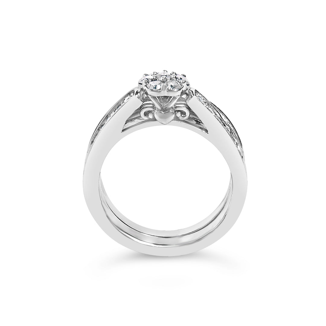 Juego nupcial de plata de ley con racimo de diamantes de 1/2 quilate en forma de flor