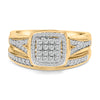 14K Yellow Gold Plated Sterling Silver 1/2 Cttw Diamond Square Cluster Bridal Set