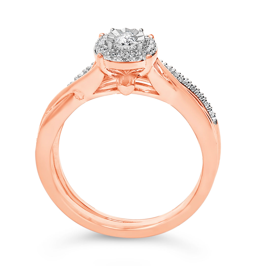 14K Rose Gold Plated Sterling Silver 1/6 Cttw Diamond Round Halo Bridal Set