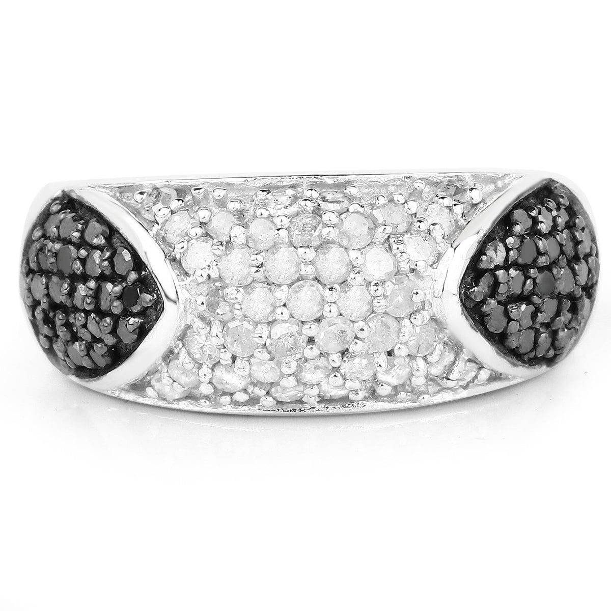 Anillo de Plata Fina .925 con Diamantes Genuinos Negros y Blancos de 0.99 Quilates