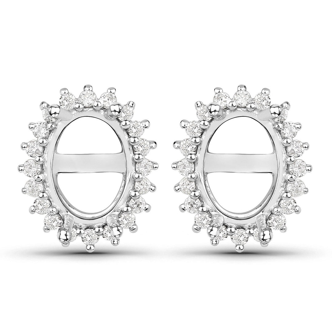 0.26 Carat Genuine White Diamond 14K White Gold Semi Mount Earrings - holds 8x6mm Oval Gemstones