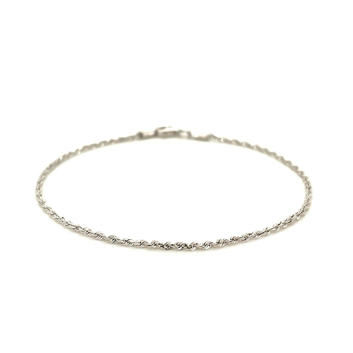 Pulsera de soga de oro blanco de 14k macizo con corte de diamante de 1.5mm