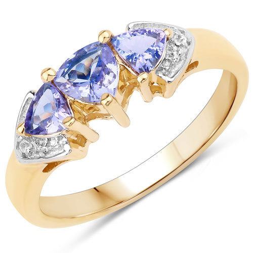 Anillo de Plata Esterlina .925 con Topacio Blanco y Tanzanita Genuina de 0,90 Quilates