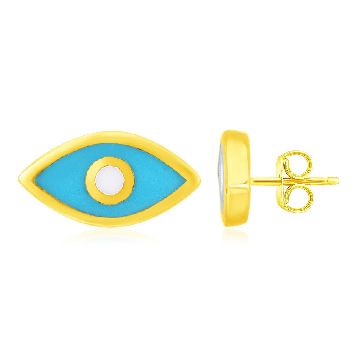 Pendientes de oro amarillo de 14 quilates con esmalte y ojo turco azul