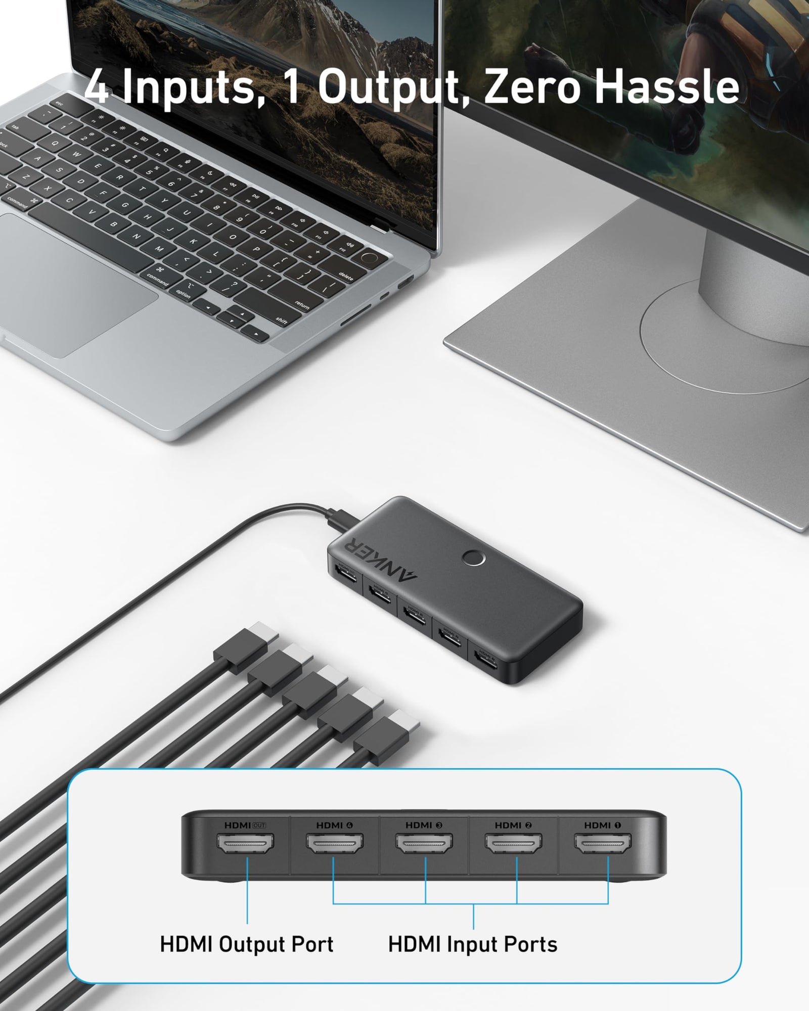 Conmutador HDMI Anker (4 entradas, 1 salida, HDMI 4K)