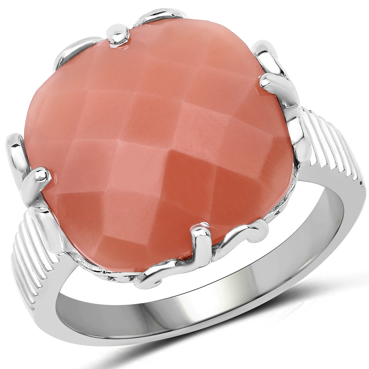 Anillo de plata de ley .925 con piedra lunar melocotón auténtica de 12.75 quilates