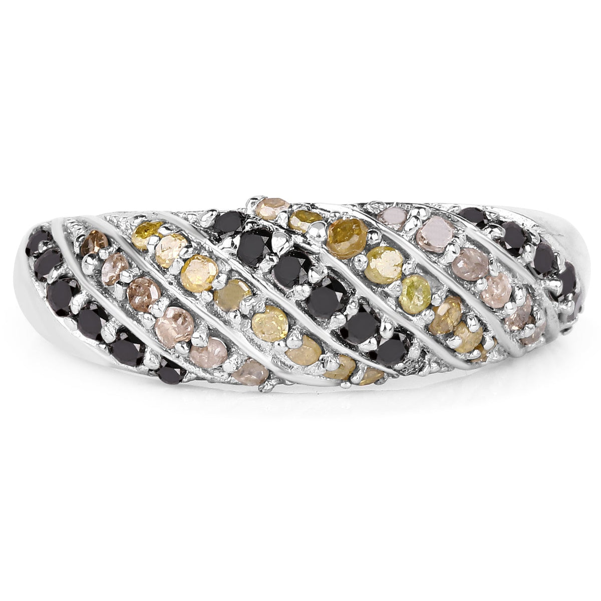 Anillo de Plata de ley .925 con Diamantes Genuinos de Champaña, Amarillos y Negros de 0.63 Quilates
