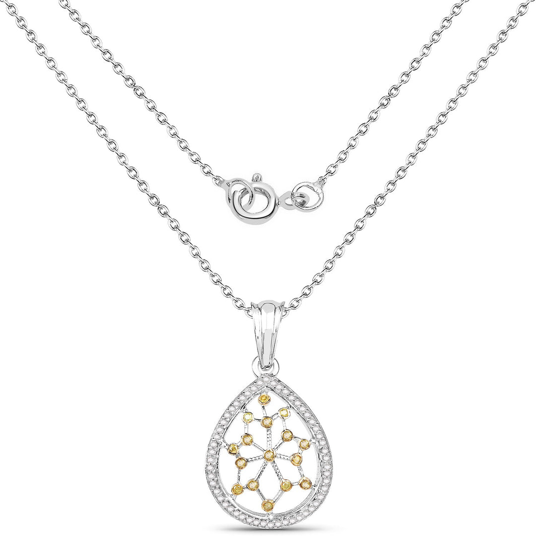 0.45 Carat Genuine White Diamond and Yellow Diamond .925 Sterling Silver Pendant