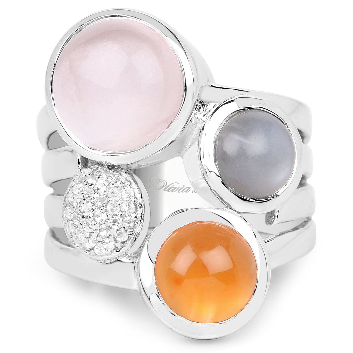 Anillo de Plata de Ley .925 con Piedras Múltiples Genuinas de 5.96 Quilates