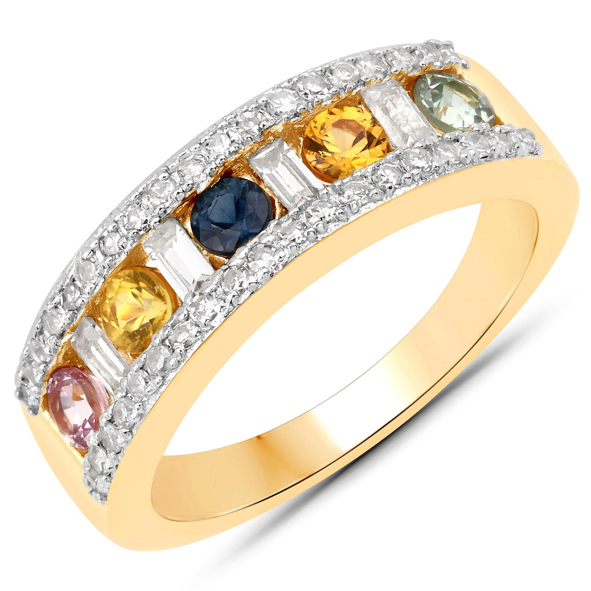 Anillo de plata de ley .925 con zafiro multicolor genuino de 1.53 quilates