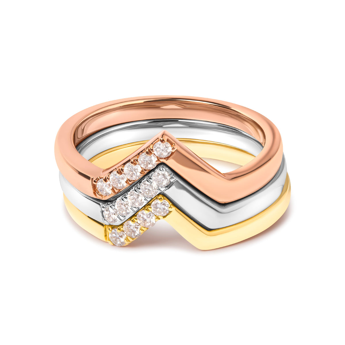 Anillo apilable de oro de 14 quilates con diamantes de 1/4 qt. en forma de chevrón geométrico (color G-H, claridad SI1-SI2) - Talla 7
