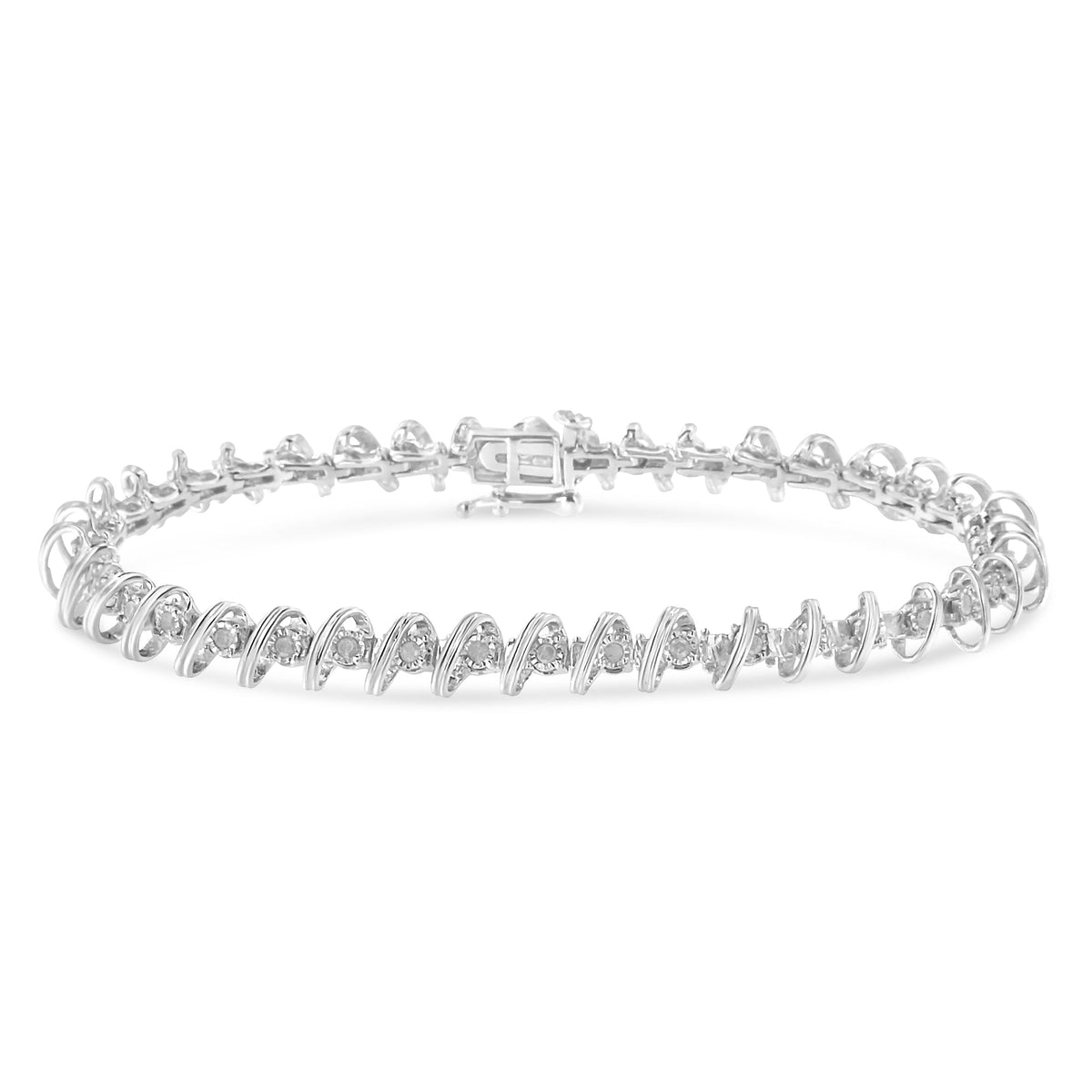 Pulsera de tenis de plata de ley .925 con diamantes de 1/2 quilate engarzados en milagro, 17.78 cm (color I-J, claridad I3)