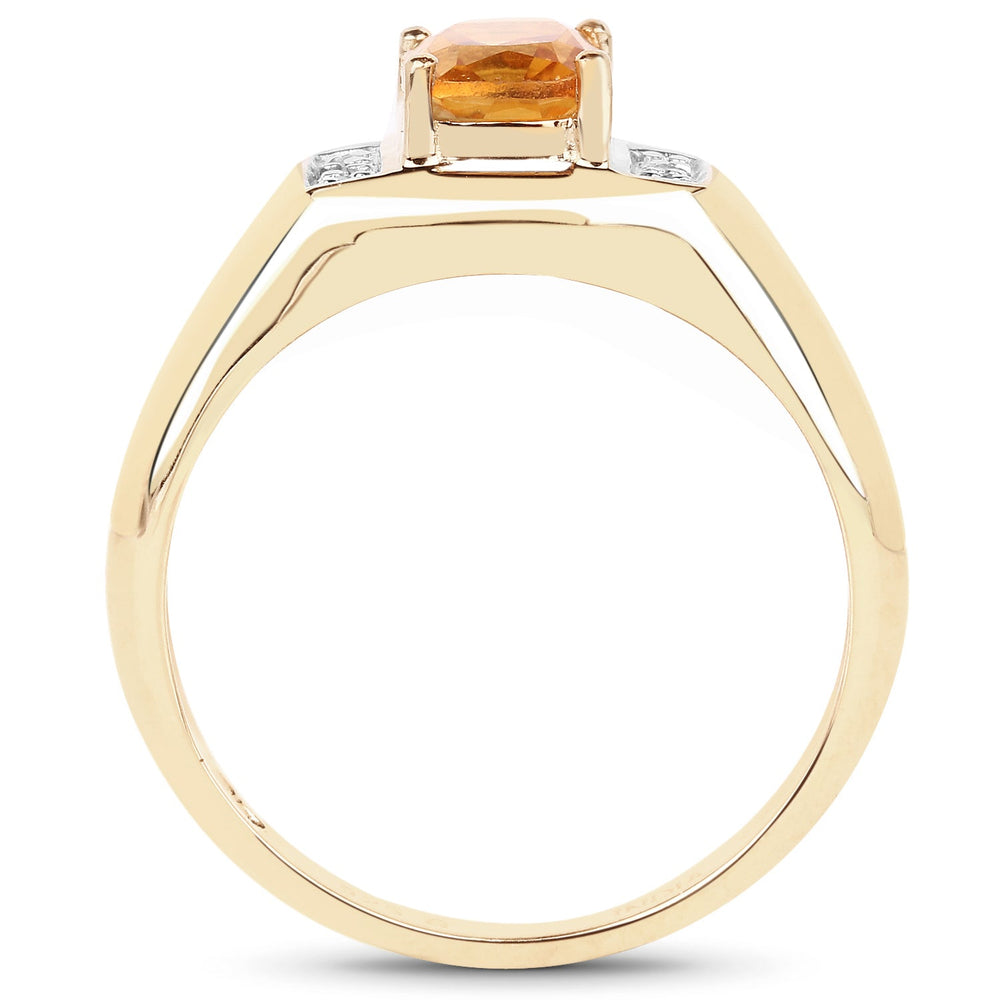 Anillo de plata de ley .925 chapado en oro amarillo de 14 quilates con citrino genuino de 1.36 quilates y topacio blanco