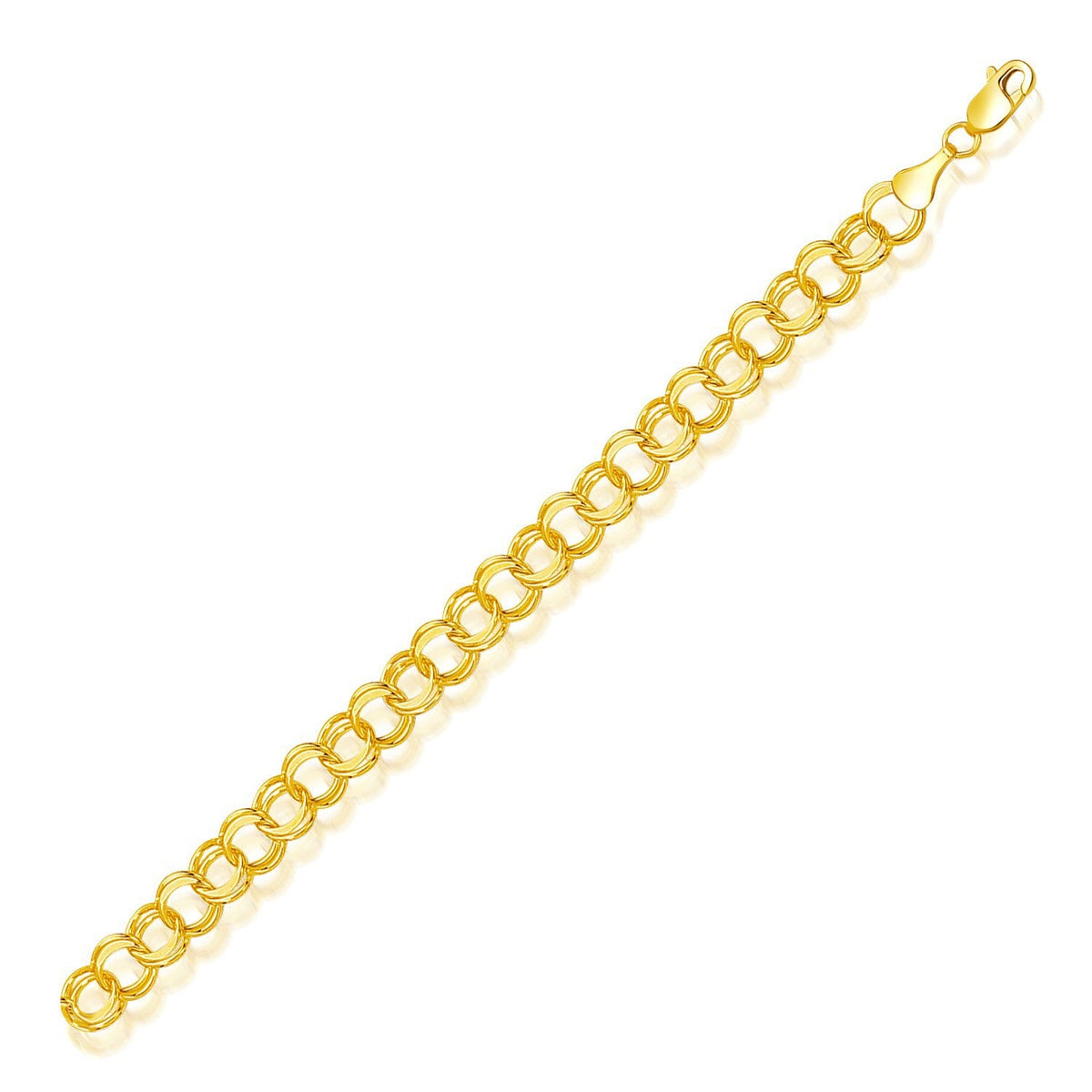 Pulsera de dijes de doble eslabón sólida de oro amarillo de 14k y 8.0 mm