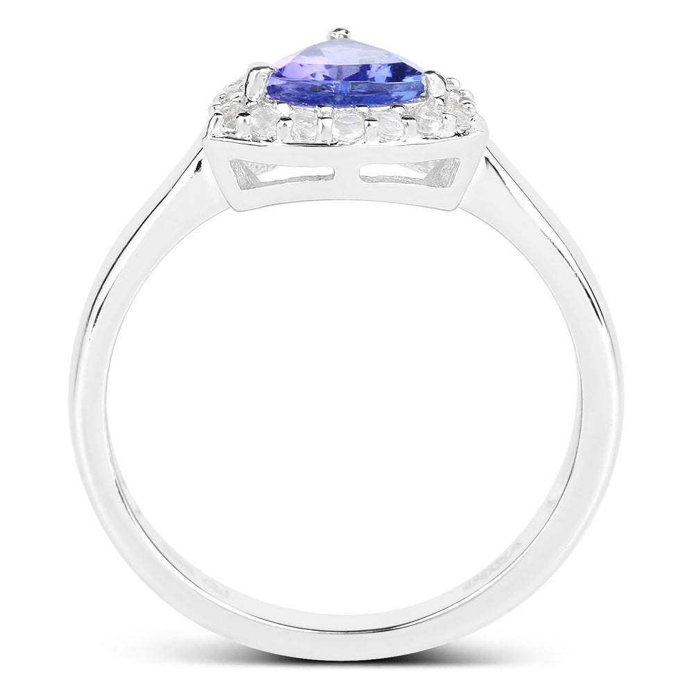 1.02 Carat Genuine Tanzanite and White Topaz .925 Sterling Silver Ring