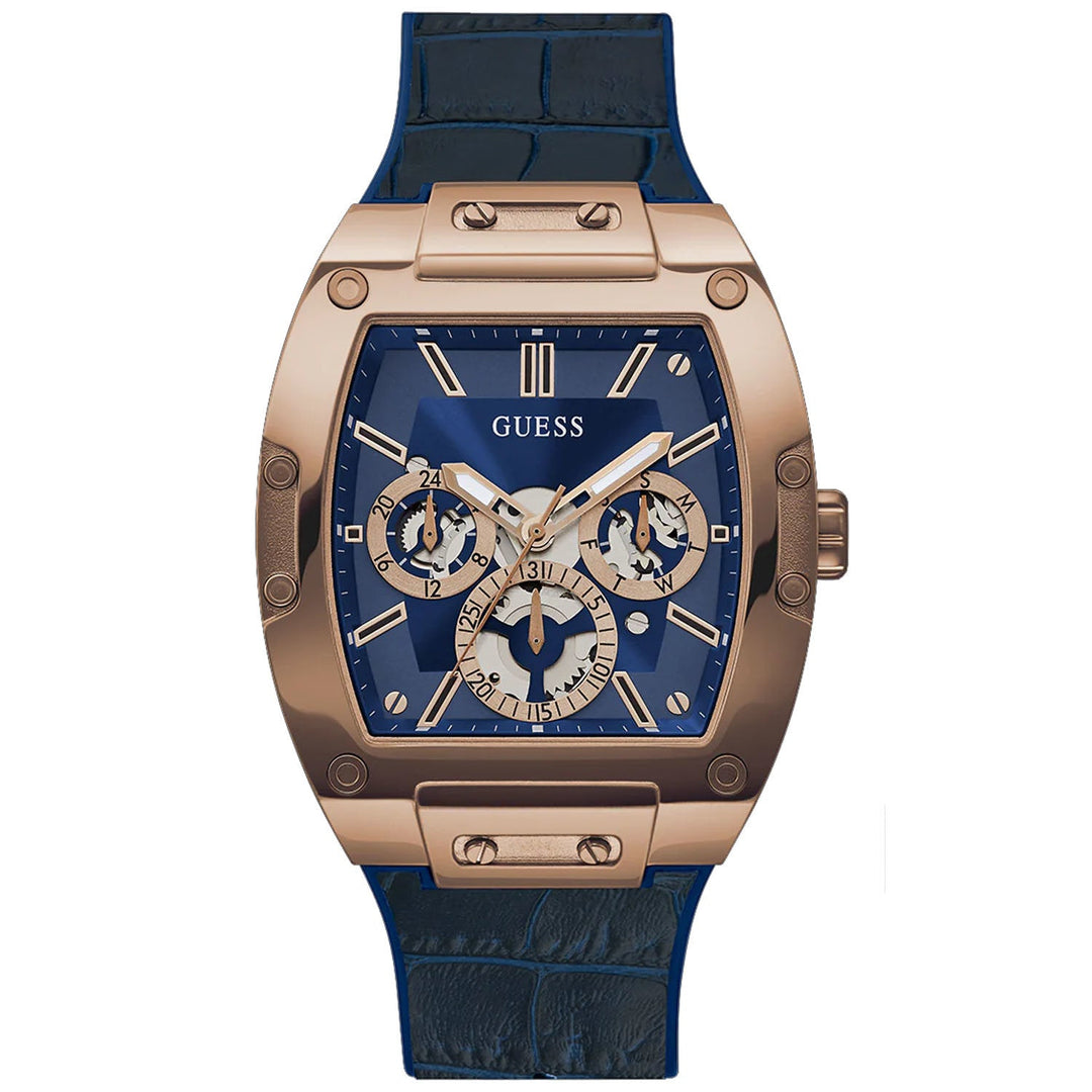 Мужские синие часы Guess с многофункциональным циферблатом и золотистыми элементами