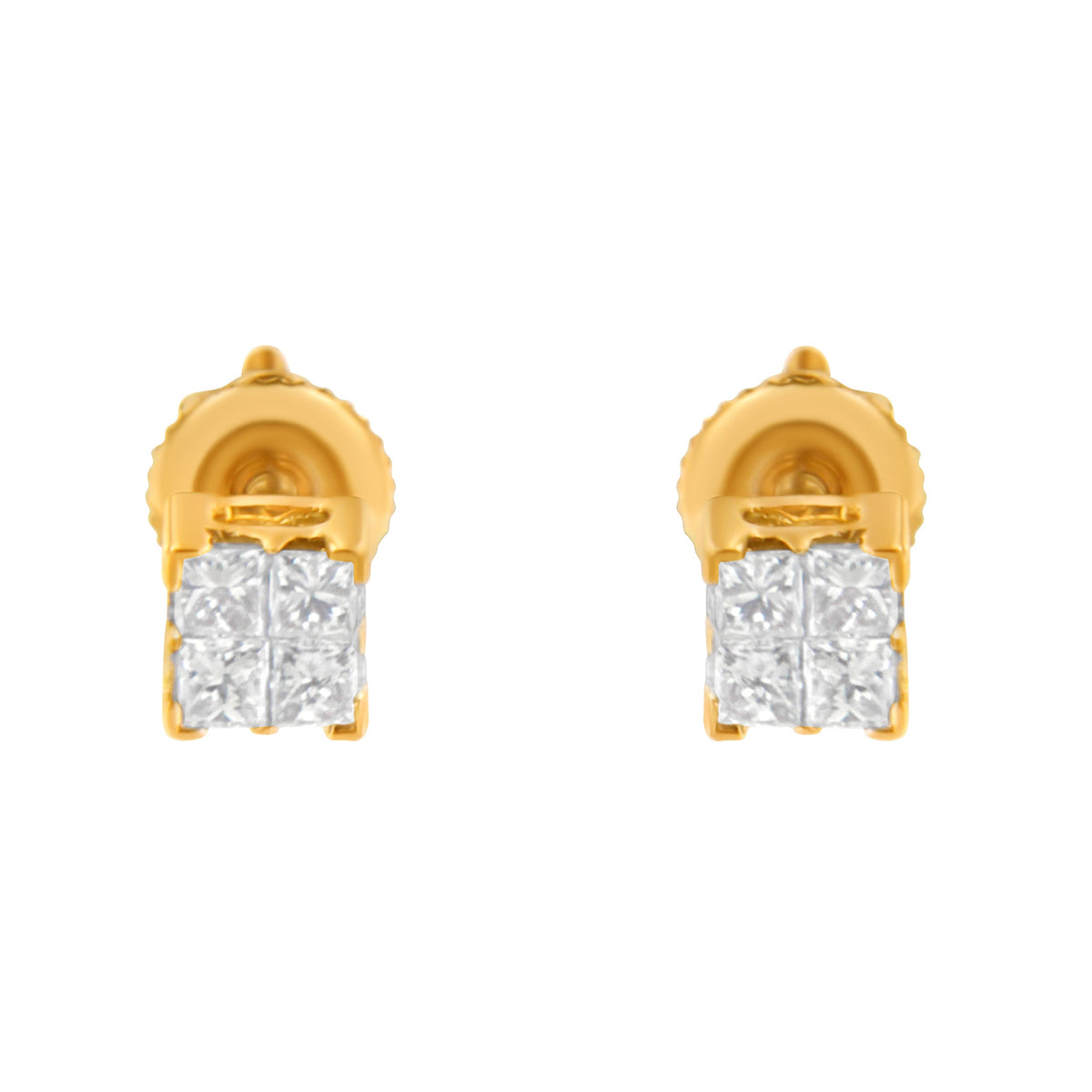 Pendientes de oro amarillo de 10 quilates con diamante talla princesa (1/4 quilates en total, color J-K, claridad I1-I2)