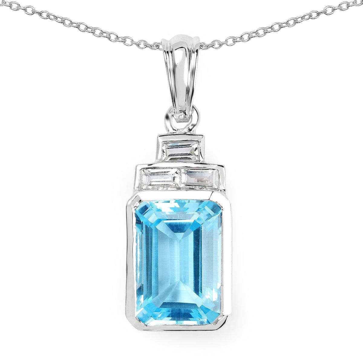 Colgante de plata de ley .925 con topacio azul suizo auténtico y topacio blanco de 9,99 quilates