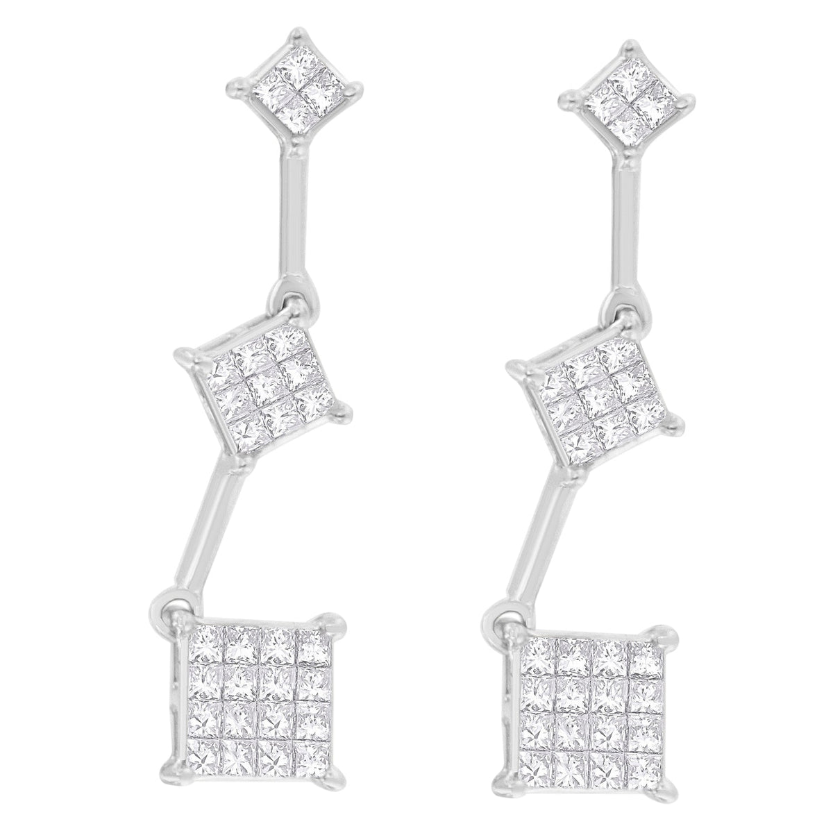 Pendientes de diamante de corte princesa de oro blanco de 14 quilates y 1 quilate en total (G-H, VS1-VS2)