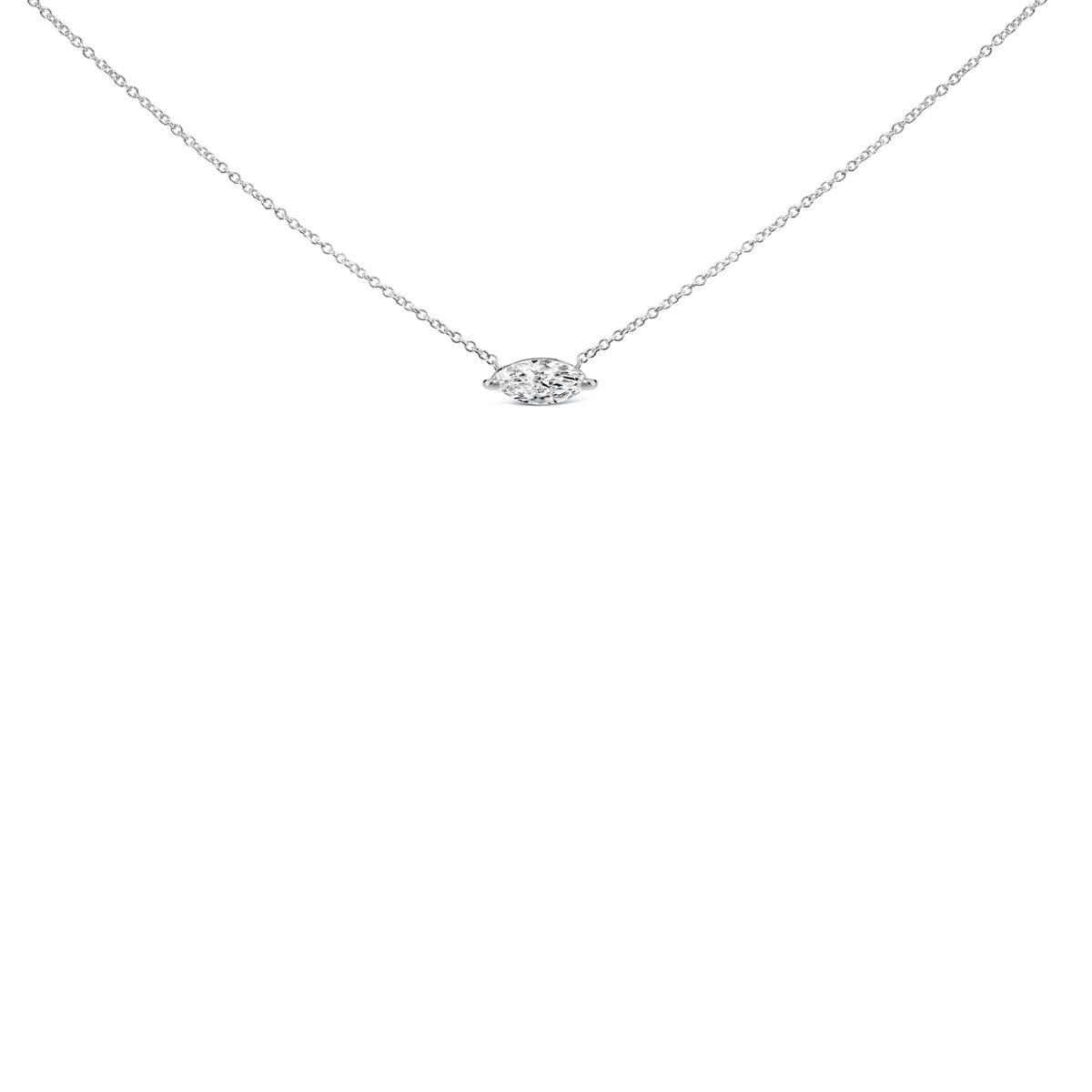 Collar con colgante de oro blanco de 14K con diamante marquise cultivado en laboratorio de 0,50 cts. en orientación este-oeste, solitario de 45,72 cm (color F-G, claridad VS2-SI1)