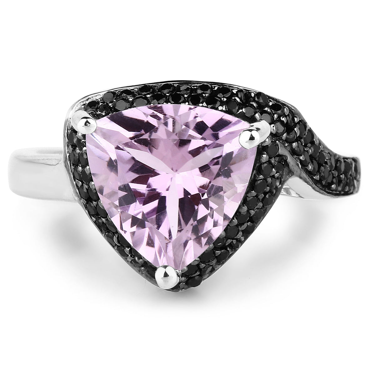 Anillo de plata de ley .925 con amatista rosa genuina y espinela negra de 3.53 quilates
