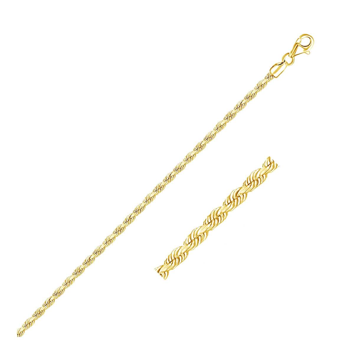 Pulsera de 2.5mm de oro amarillo de 10k sólido con diseño de cuerda y corte diamante