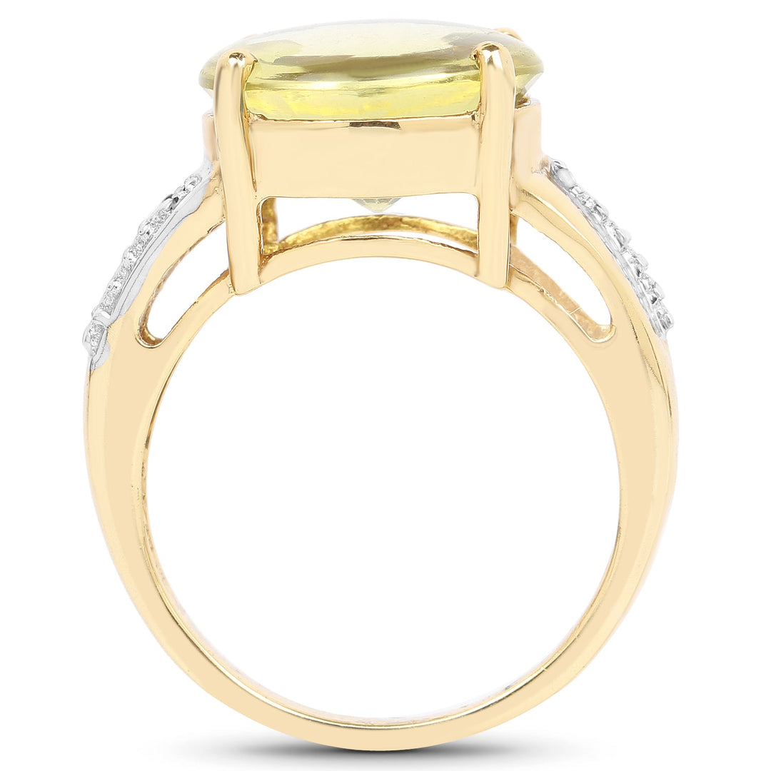 14K Yellow Gold Plated 9.26 Carat Genuine Lemon Topaz Buff Top and White Diamond Brass Ring