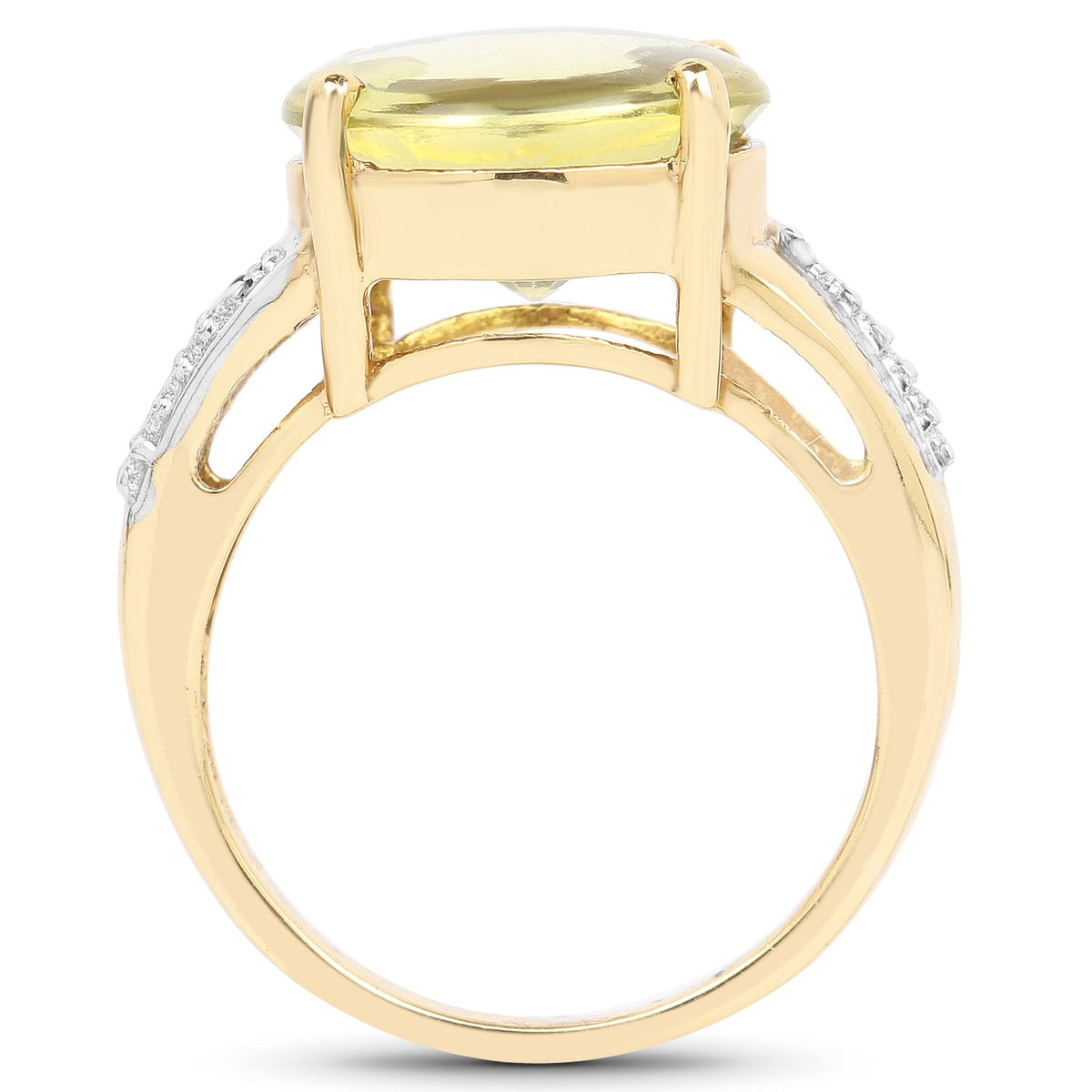Anillo de latón con topacio limón genuino de 9,26 quilates con parte superior pulida y diamante blanco, chapado en oro amarillo de 14 quilates