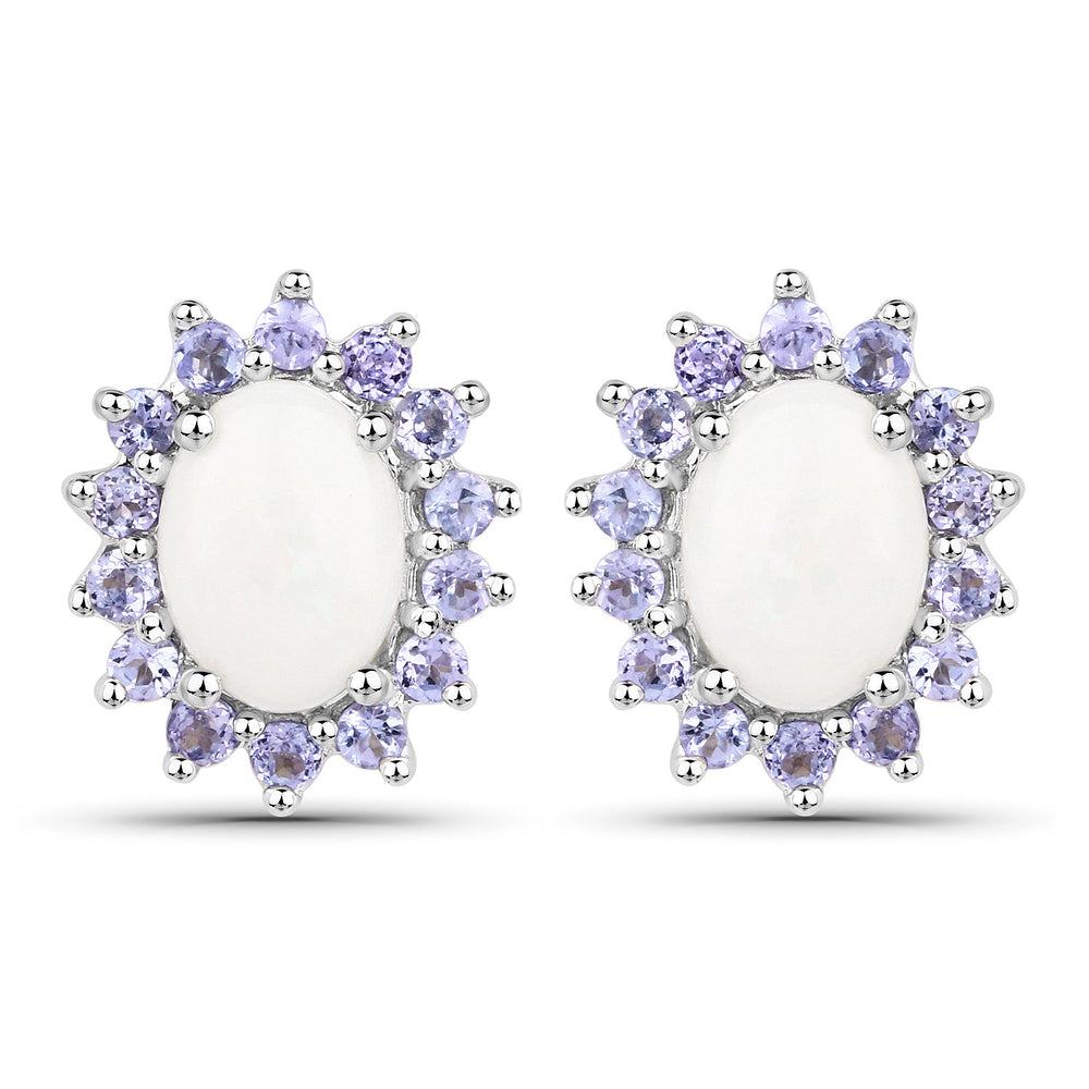 2.44 Carat Genuine Opal and Tanzanite .925 Sterling Silver Earrings