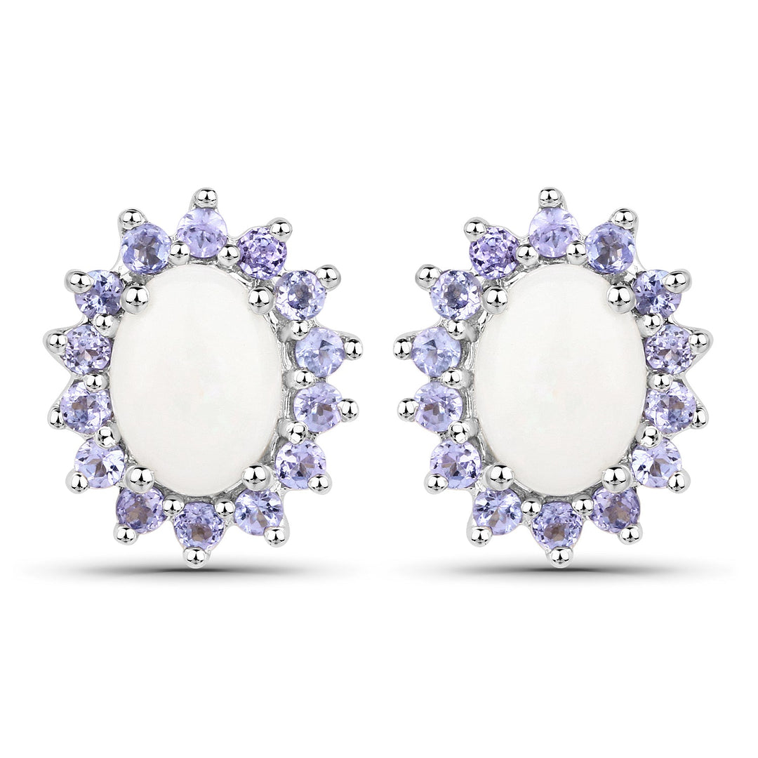 2.44 Carat Genuine Opal and Tanzanite .925 Sterling Silver Earrings