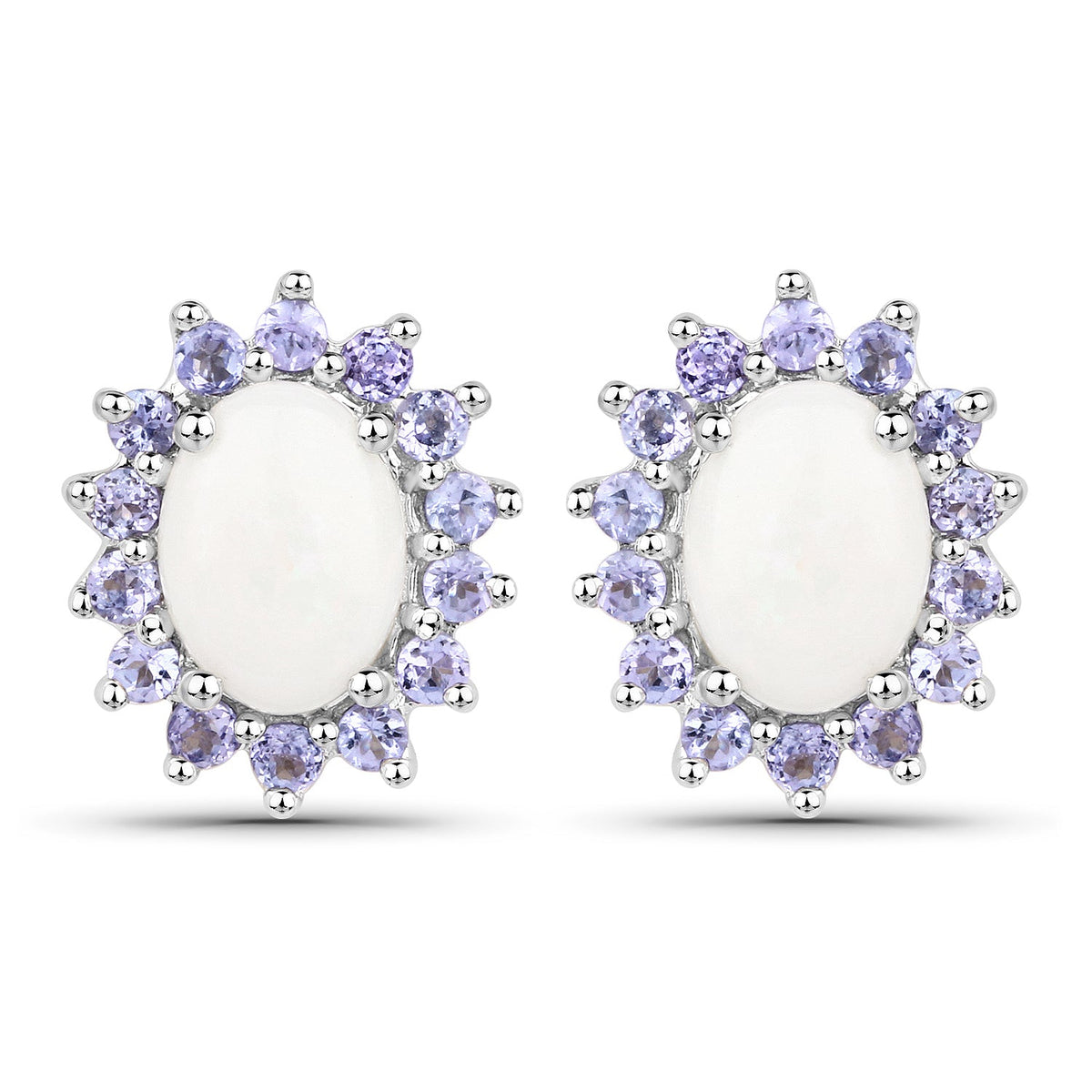 2.44 Carat Genuine Opal and Tanzanite .925 Sterling Silver Earrings - imagen 2 de 7
