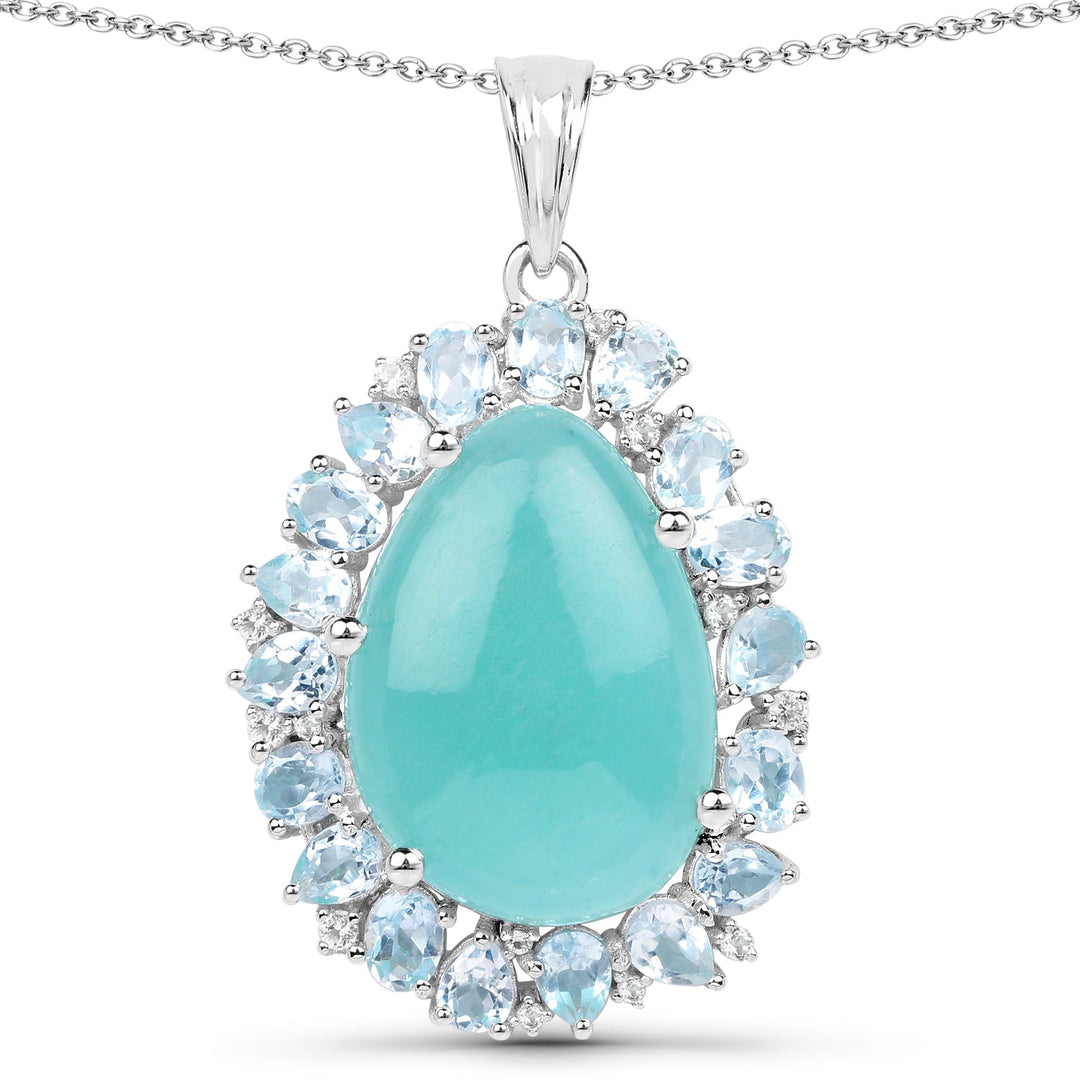 Colgante de plata de ley .925 con 13.28 quilates de amazonita auténtica, topacio azul y topacio blanco