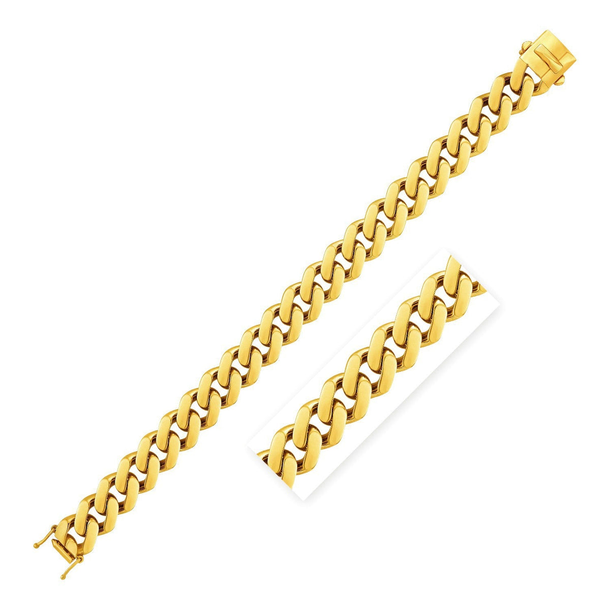 Pulsera de cadena barbada ancha pulida de oro amarillo de 14k y 8 1/2 pulgadas