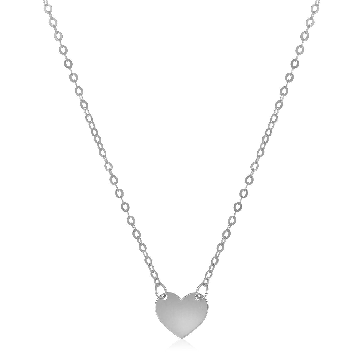 Collar mini corazón pulido de oro blanco de 14k