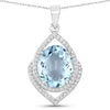 3.82 Carat Genuine Aquamarine and White Diamond 14K White Gold Pendant
