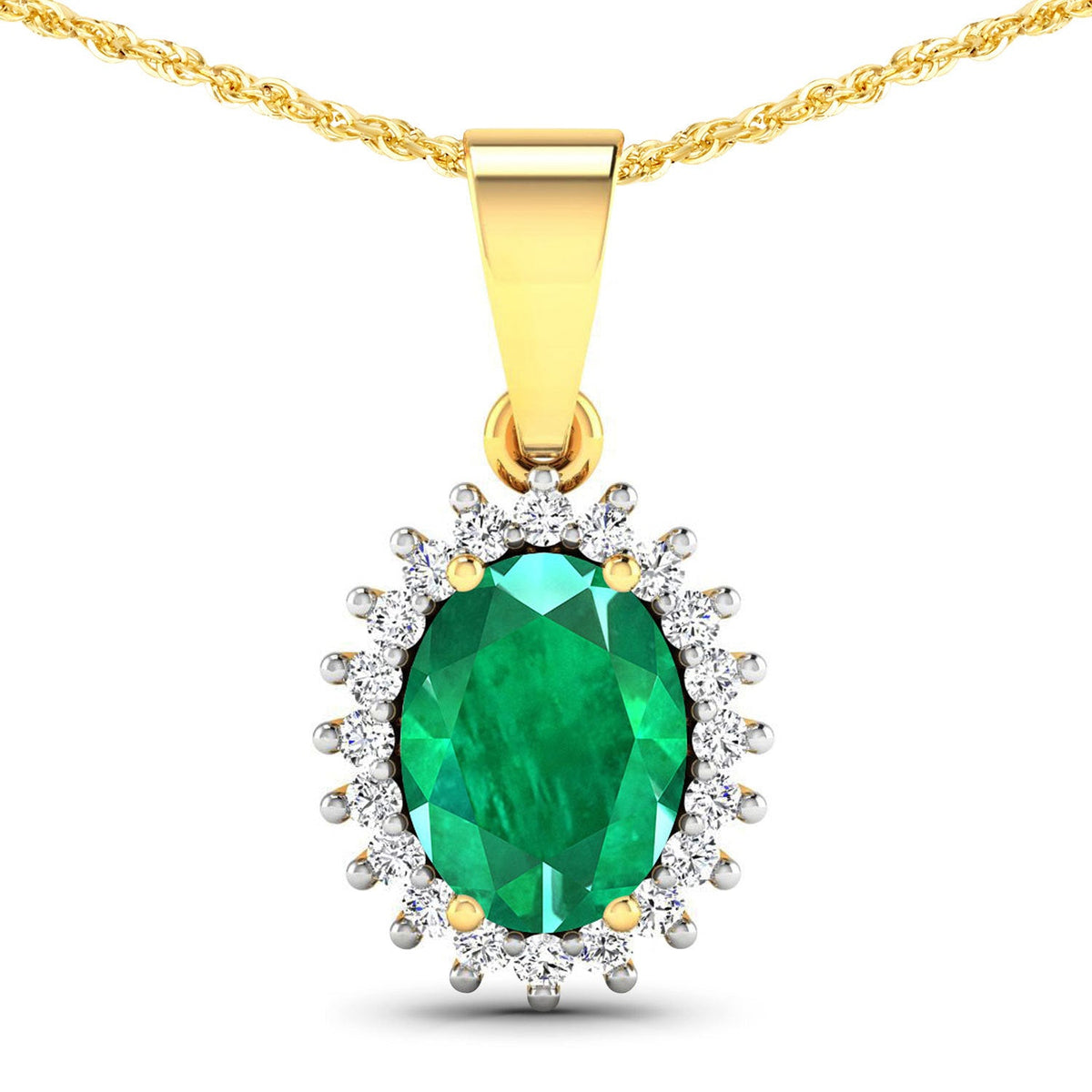 Colgante de oro amarillo de 14 quilates con esmeralda zambiana auténtica de 1,13 quilates y diamantes blancos
