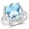 Anillo de plata de ley .925 con topacio azul genuino de 7.18 quilates y topacio blanco
