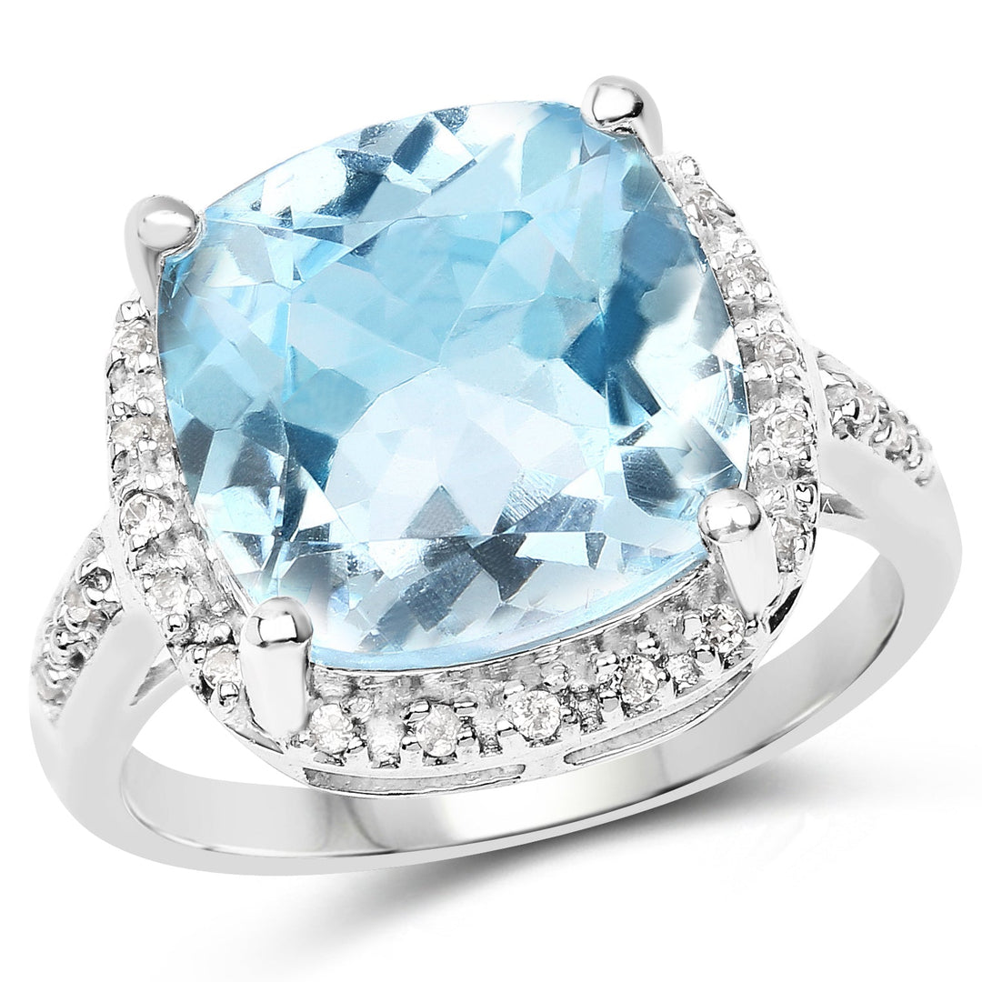 Anillo de plata de ley .925 con topacio azul genuino de 7.18 quilates y topacio blanco