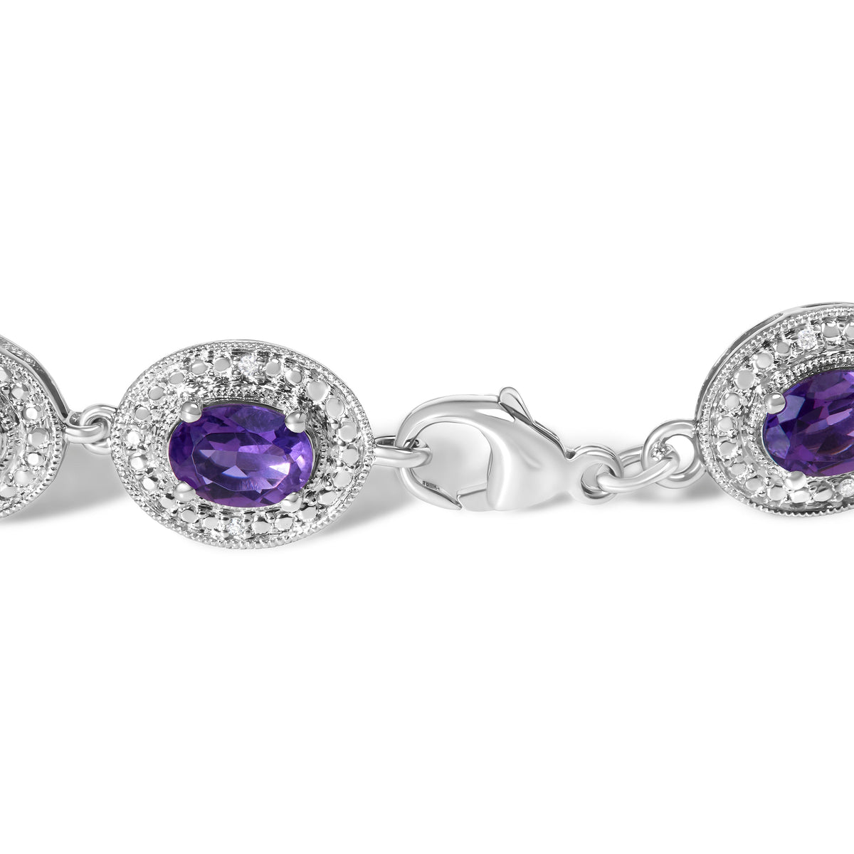 Pulsera de eslabones de plata esterlina con amatista ovalada púrpura de 5x7 MM y halo de diamantes