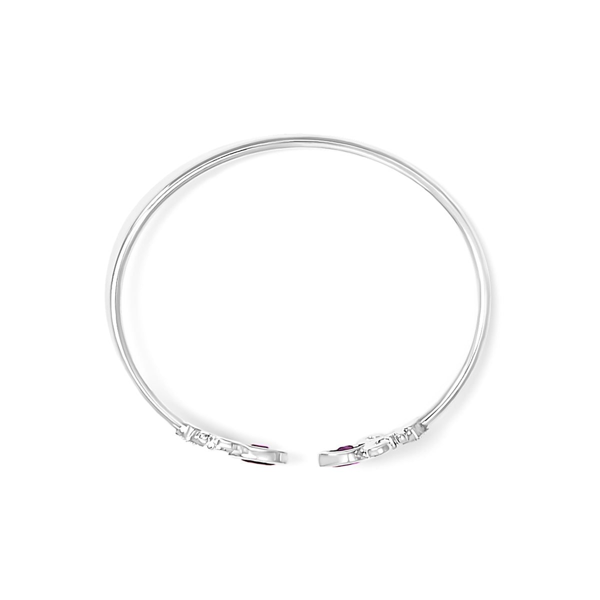 Pulsera abierta de plata de ley .925 con amatista morada marquesa de 8x4 mm y acento de diamante Fleur de Lis (color I-J, claridad I1-I2) - 7"