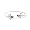 .925 Sterling Silver 8X4MM Marquise Purple Amethyst and Diamond Accent Fleur Di Lis Open Cuff Bangle (I-J Color, I1-I2 Clarity) - 7