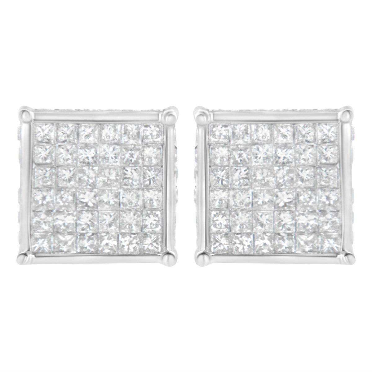 Aretes de oro blanco de 10K con diamantes en corte princesa de 2ct TDW (I-J, I2-I3)